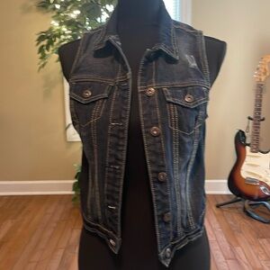 Mudd Dark Indigo Denim Vest with Contrast Stitching